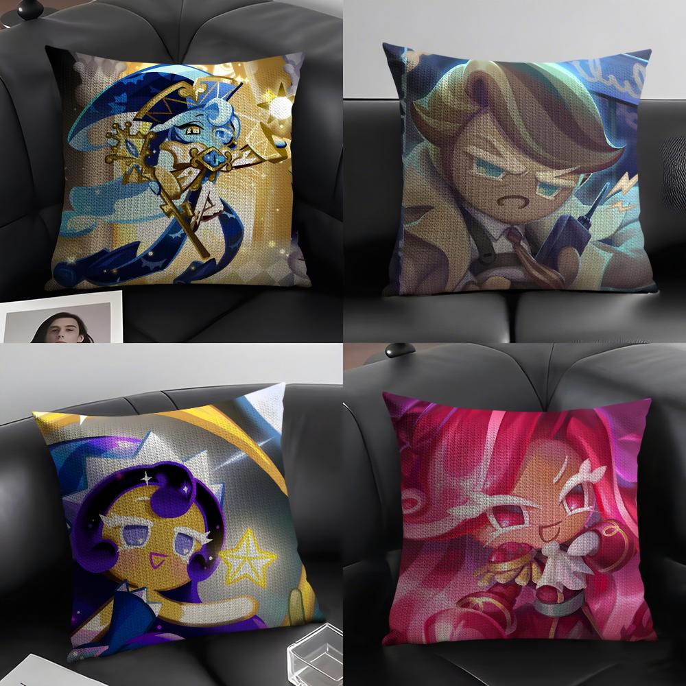CCookie RunN Kingdom Cartoon Cushion Cover Natural Linen Organic Fabric DoubleSided Printing Sofa Home Decor Gift Pillow Case