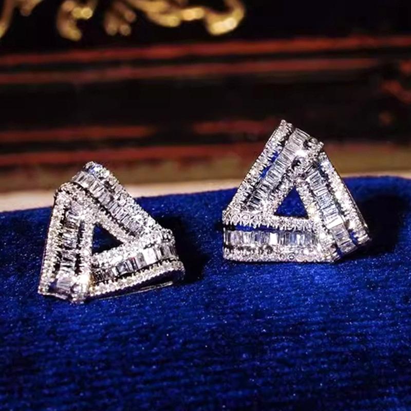 Huitan Fashionable Triangle Stud Earrings Full with Geometric Cubic Zirconia Trendy Sparkling Women Earrings Exquisite Zircon