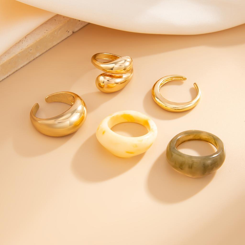 European and American retro resin alloy simple ring set for women, trendy ins knuckle plain ring ring jewelry