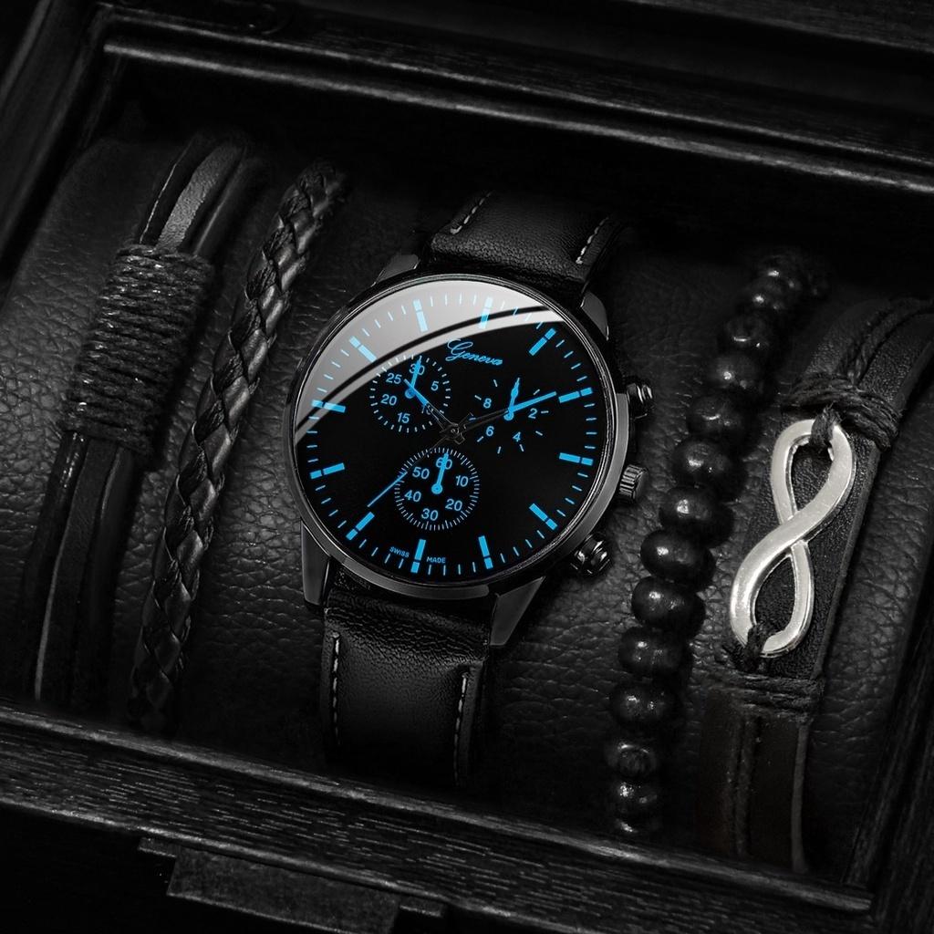 Geneva Men Business Watches Fashion Leather Stainless Steel Band