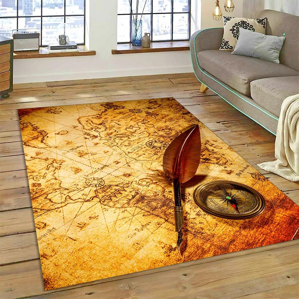 Antike Seekarte Weltkarte Teppich Schlafzimmer Vollflächig Große Größe Wohnzimmer Teppich Schmutzabweisend Pflegeleicht Weiche Matte