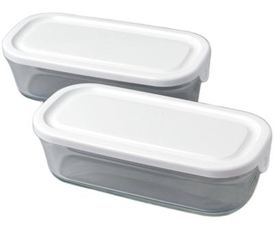 Boîte Iwaki Pack & Range en Verre Résistant à la Chaleur, Demi, Blanc, 500ml, Lot de 2, Boîtes Rectangulaires Empilables, SKC3246-W2