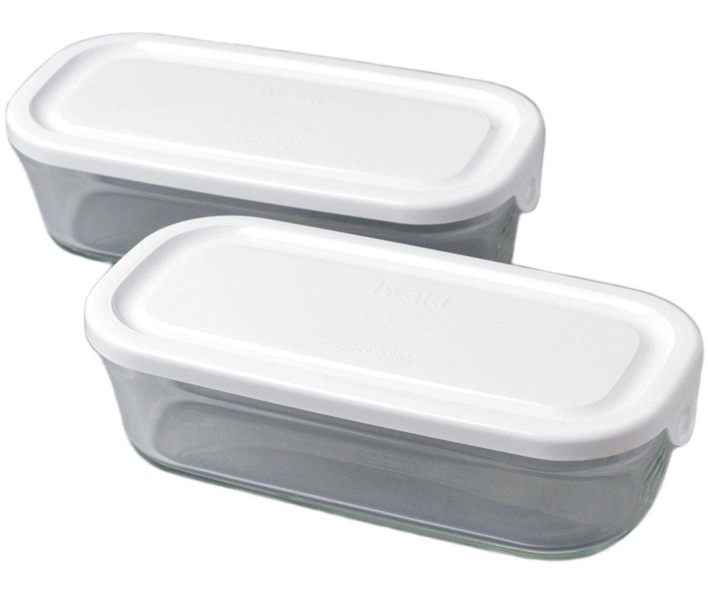 Iwaki Glass Pack Range Box Half White 500ml Set of 2 Stacked Rectangular Packs Set of 2 Heat-Resistant & SKC3246-W2