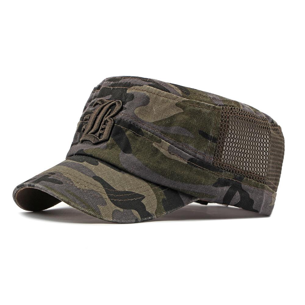 Men Cotton Camouflage Flat Top Hat Spring Summer Sun Protection Sun Hat Cap