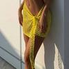 Women Beach Skirt, Cover-up Skirt Hollowed Solid Summer Mini Knitted Skirt for Vacation Seaside