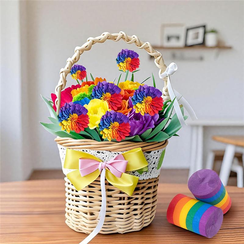 HHO-Crepe Paper Streamers 12 Rolls Colorful Crepe Rolls Each Measuring 32.8 Feet Long Rainbow Streamer Paper Decoration