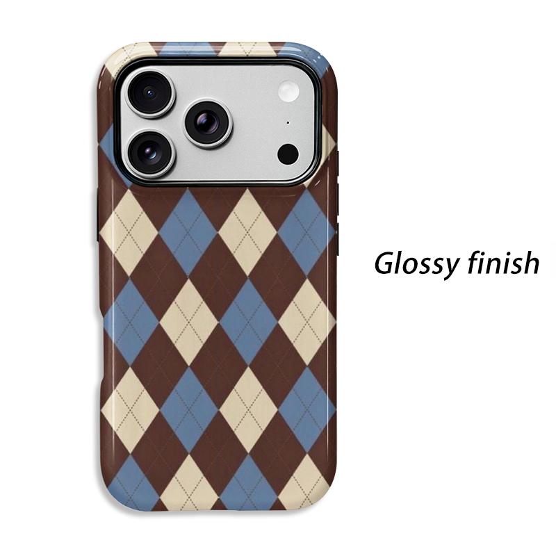 Classic Retro Plaid Argyle Geometric Pattern Art Film Aesthetic Protective Shockproof Bumper Case Cover For iPhone 14 15 16 Pro Max Plus