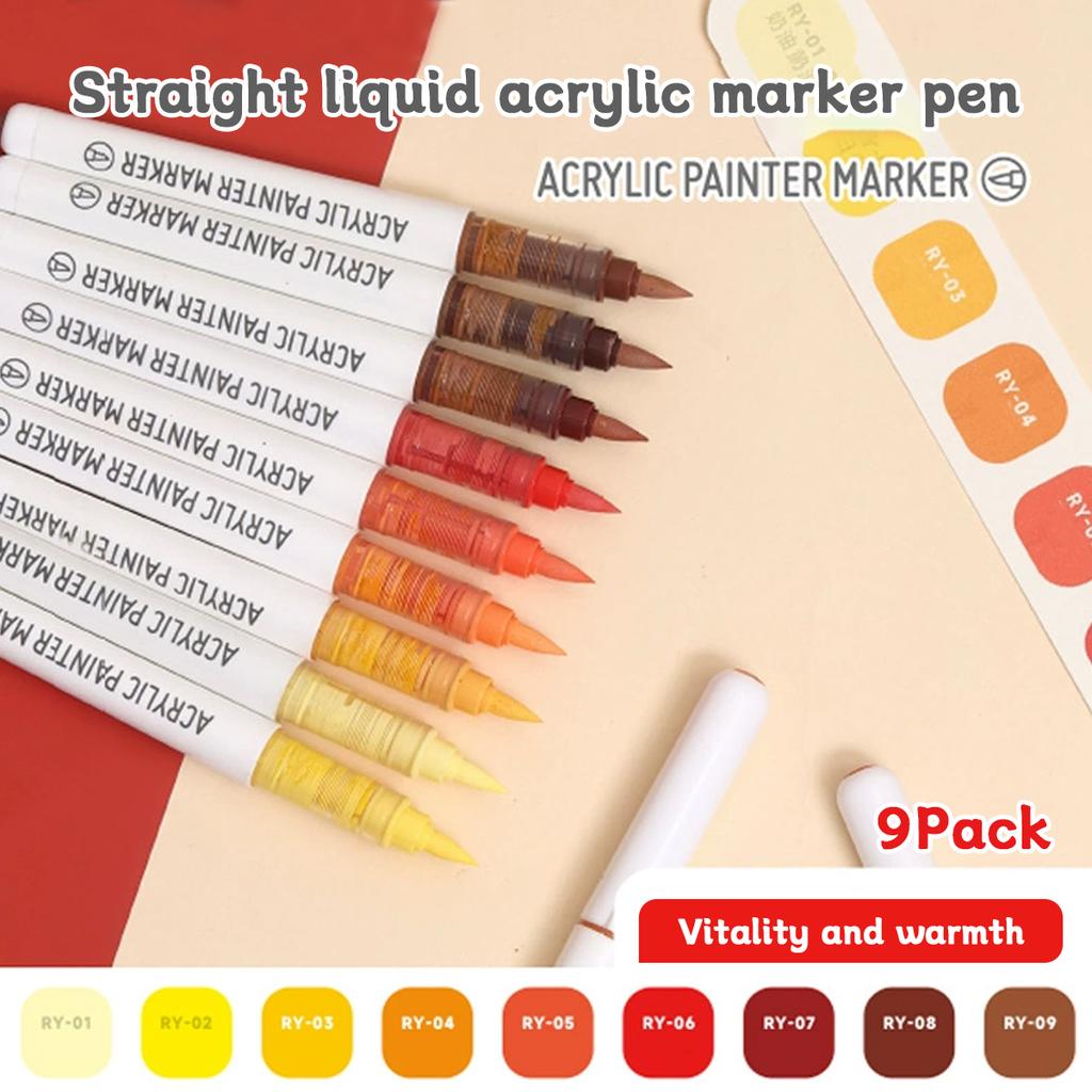 9pcs/box Acrylic Soft-head Marker Pen Art Painting Can Stack Colors Watercolor Pen Set School Student Stationery Supplies