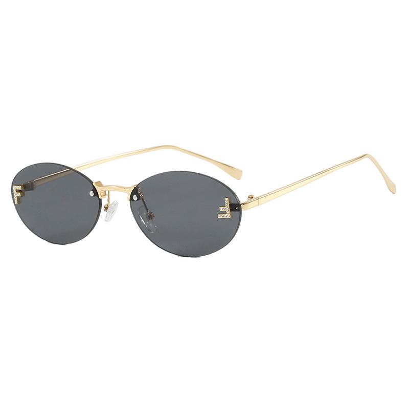 1PC Letter F Frameless Trim Sunglasses Oval Retro Small Frame European and American Sunglasses Women Fashion Metal Sunglasses