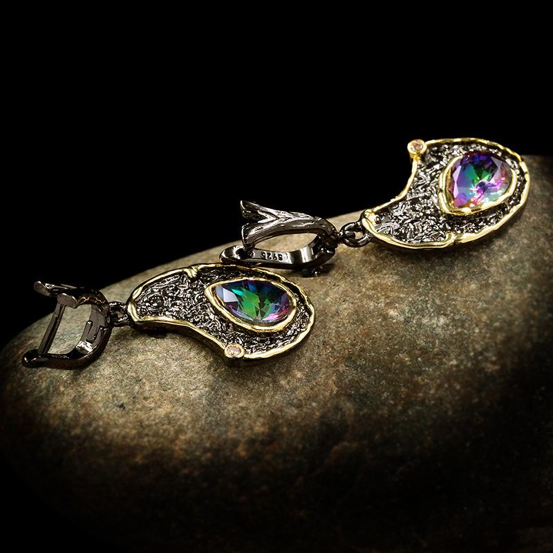 Orecchini da Donna in Stile Etnico Retrò a Diamante Esagerato Stile Esotico Incastonati con Cristallo Orecchini ad Anello Bicolore