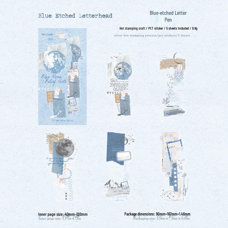 Momo PET 3D Silver Sticker Pack: To the Moon Series (4 Types) for Journal Decoration and DIY