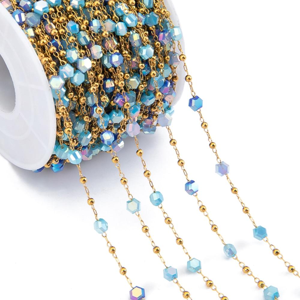 1meter Crystal Bead Stainless Steel Chain Blue Natural Stone Beaded Sweater Chain Supplies Necklace Bracelet Jewelry Making DIY