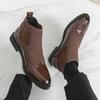 Fashion Designer New Men's Pointed Patchwork Patent Leather Casual Brogues Ankle Boot Male Winter Brown Black High Tops Shoes