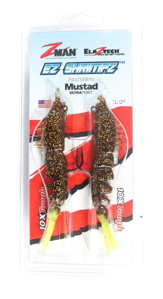 Zman Soft Lure Shrimpz Rigged 3.5 Inch 2/Pack Rootbeer Chart Tail (2314)