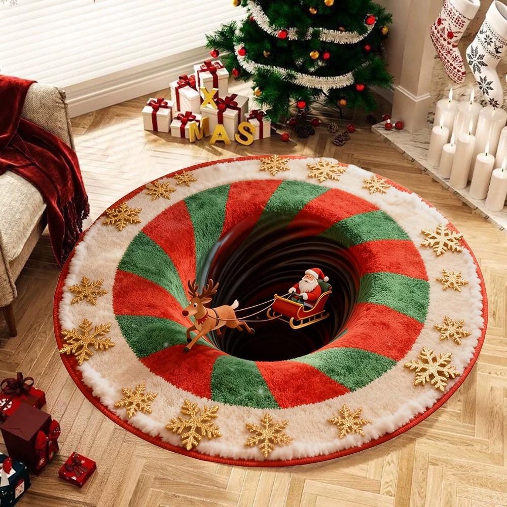Imitation Cashmere Christmas Round Carpet 60*60cm Santa Claus Floor Mat Entrance Carpet  Home Decor