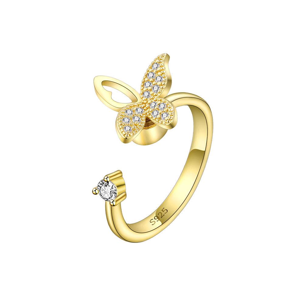 925 Silver Butterfly Open Ring For Women Simple Elegant Zircon Fairy High End Jewelry