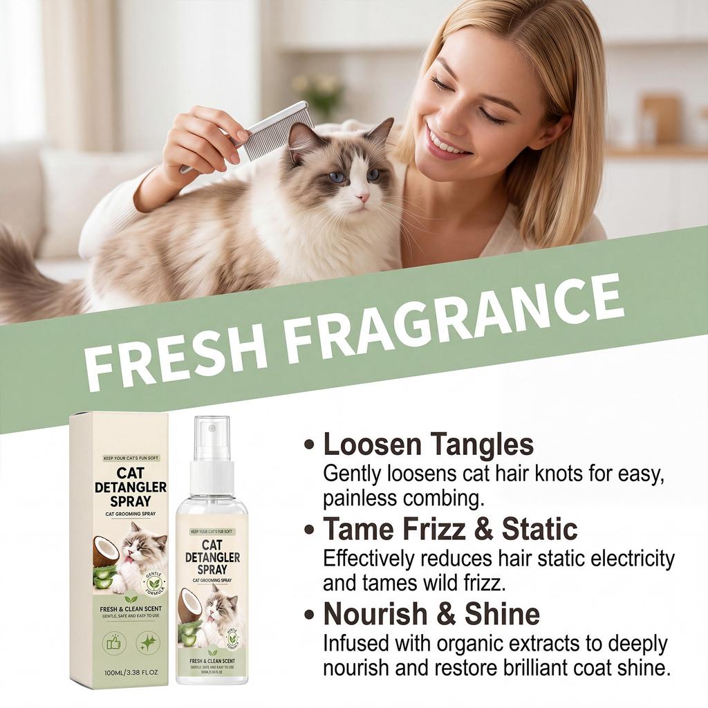 EELJOY Cat Hair Conditioning Spray Gentle No-Rinse Care for Shiny Smooth Coat Portable Pet Grooming 100ml