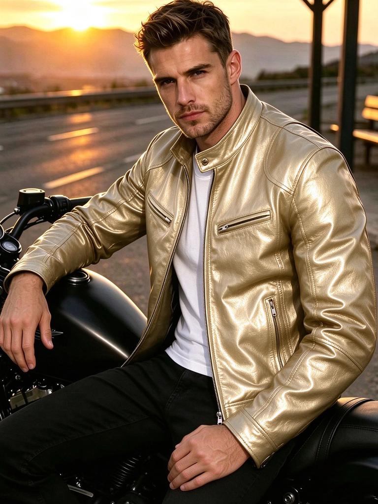 Men's stand-up collar locomotive PU leather jacket spring and autumn slim zipper leather jacket youth casual jacket multi-color optional