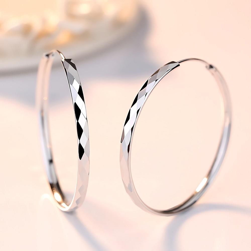 925 Sterling Silver 50MM Big Circle Hoop Earrings for Women Charms Party Wedding Jewelry Gift