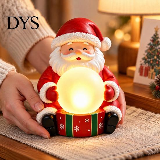 Resin Ornament for Desktop Light Up Santa Claus Figurine, Christmas Statue Holding Glowing Crystal Ball, Warm USB Powered Lamp Night Light,