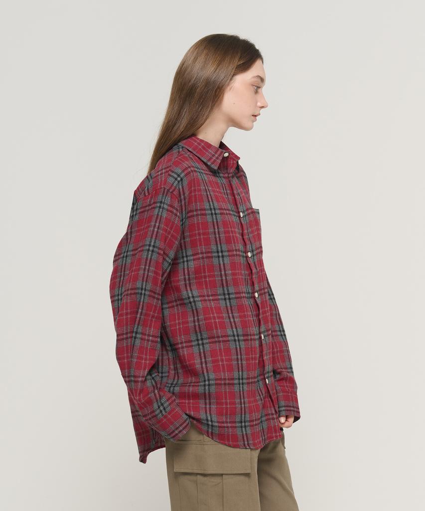 Cargo Bros For Woman Tone-Down Check Oversized Cotton Shirt (Red)