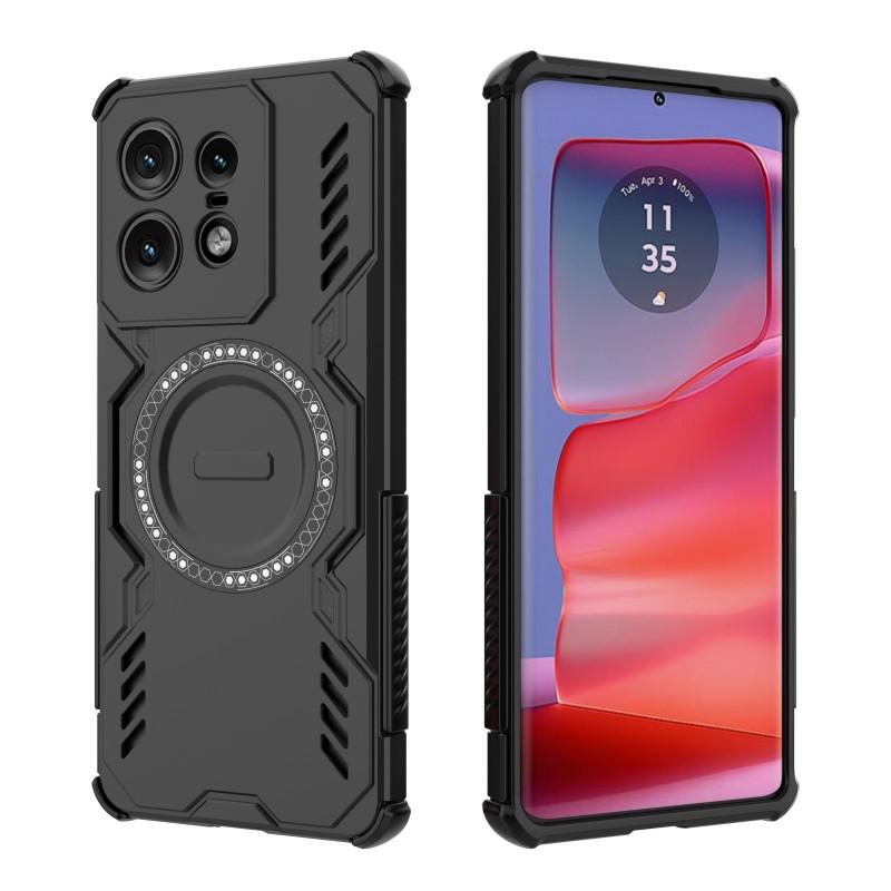 Motorola Edge 50 Pro 5G-სთვის მაგნიტური ქეისი WANLONFENG DJ სერიის PC TPU ტელეფონის ქეისი 2 ცალი ნაწრთობი მინის ფირით