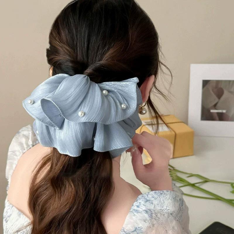3pcs French Style Silk Nail Bead Large Intestine Hair Ring High End Fluffy Pleated Headband with Gentle and Versatile Hair Tie