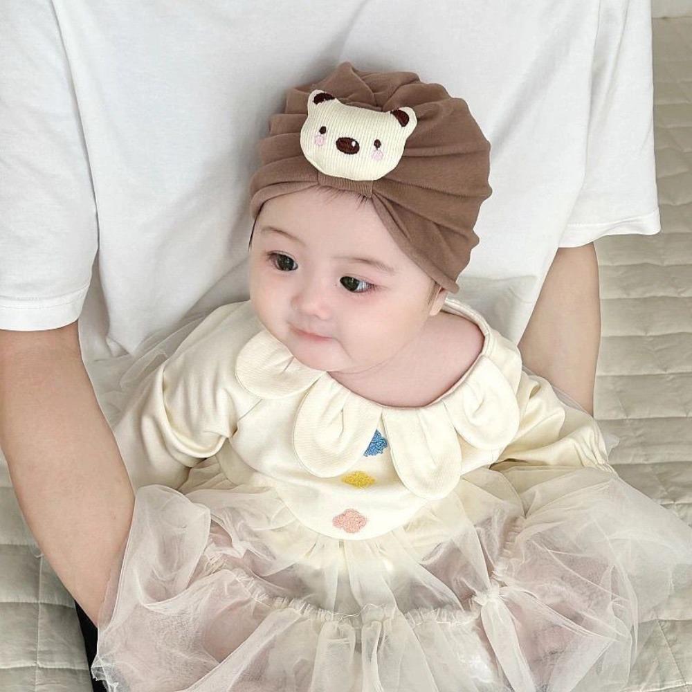 

Spring Autumn Baby Indian Knot Hat Ear Protection Pullover Hat Warm Baby Hat For 0-12 Months Baby Coffee-colored Bear
