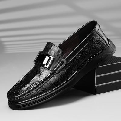 FashionCrocodile Pattern Casual Loafers for Men Genuine Leather Man Formal Dress Shoes Business Handmade Slip-On Mens Flats Mocasines