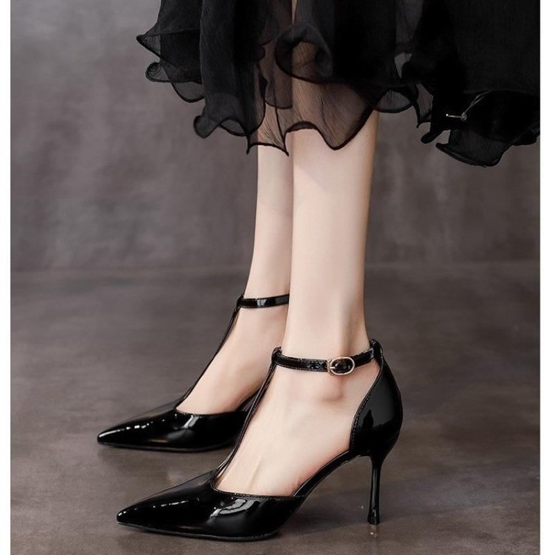 

Мода 2024 Женская мода Сладкий острый носок Ремешок с пряжкой Туфли-лодочки на шпильке Крутые красные Вечерние Туфли на высоком каблуке Женская обувь Sandalias Mujer 39 чёрный