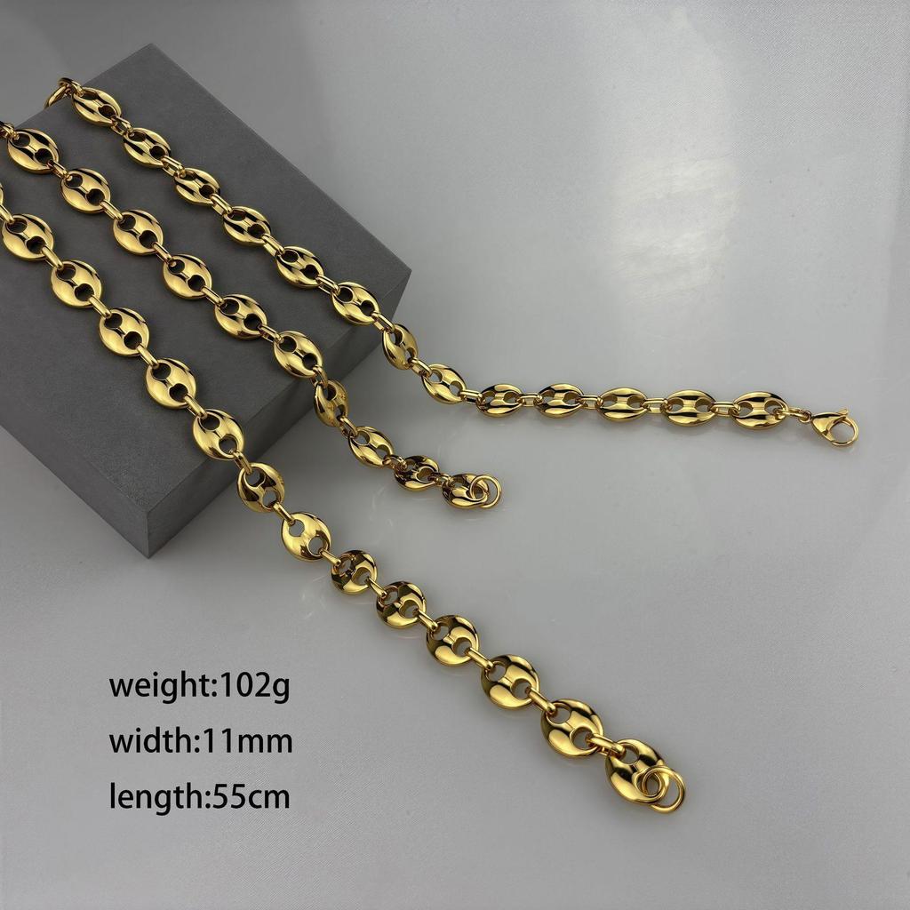 18k Vergoldetes Kaffeebohnen-Ketten-Halsketten- und Armband-Set