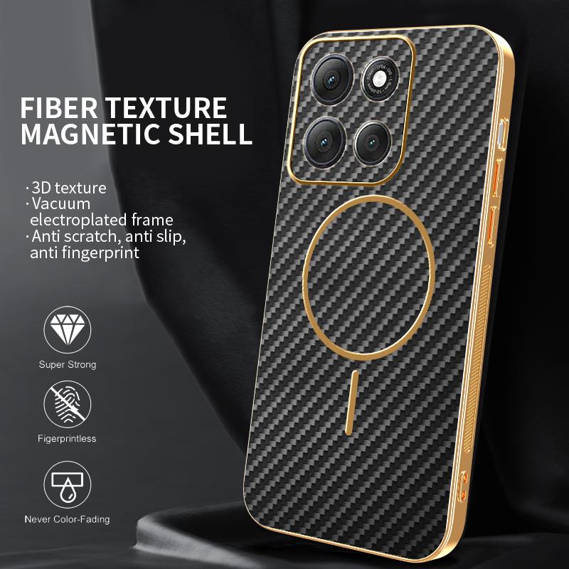 For MOTO G86 G86 Power Electroplated Carbon Fiber Magnetic Fingerprint-resistant Shockproof Phone Case