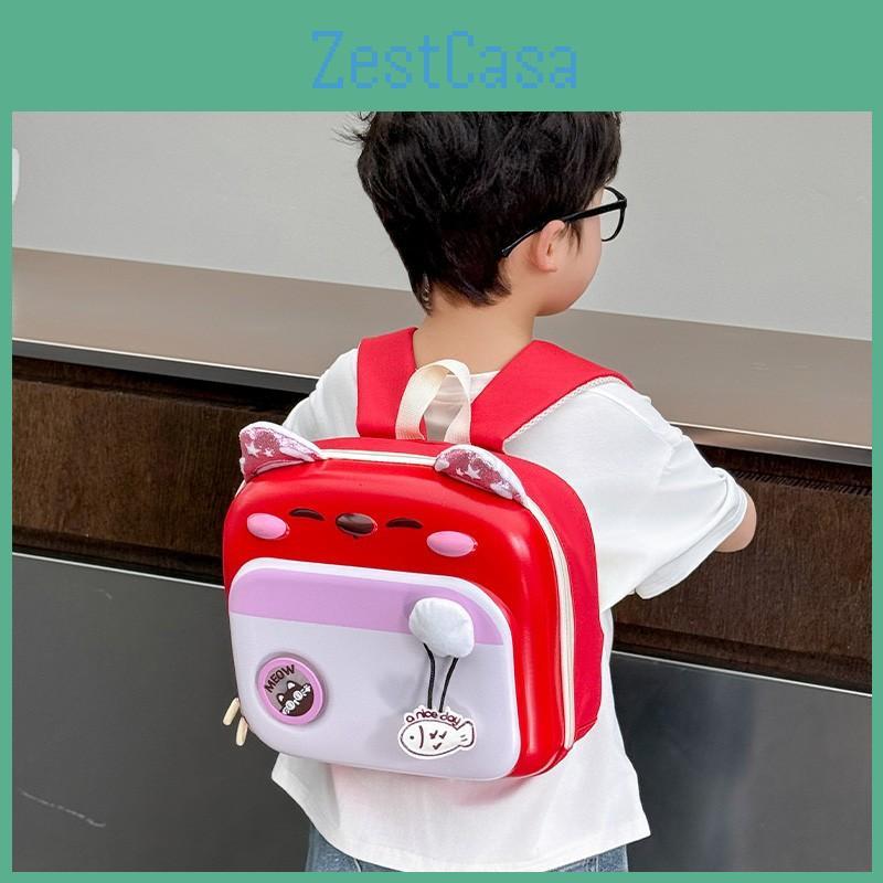 Blocked Color Cute Cartoon Cat Pattern Children Hard Shell Square Backpack