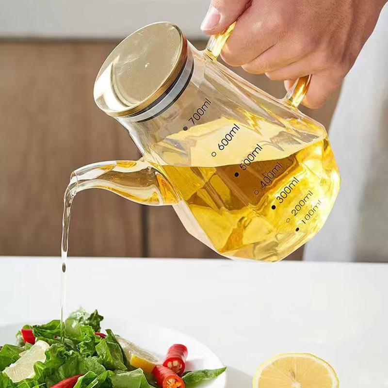 Leak-Proof Glass Oil Pot with Stainless Steel Lid – Large Kitchen Seasoning Bottle for Oil, Soy Sauce, or Vinegar