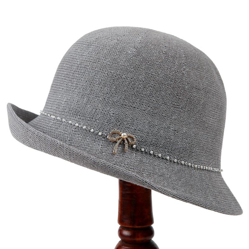 

Дышащая вязаная панама с цветком, легкий солнцезащитный козырек, складная и портативная уличная кепка, идеальный подарок для мамы M（56-58cm） серый