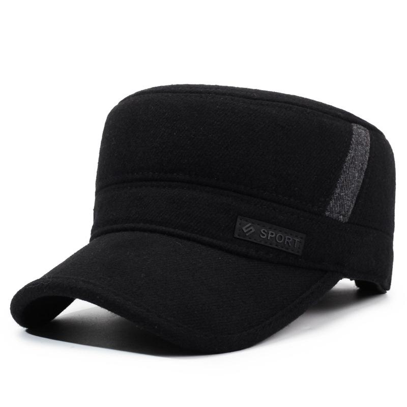 

Men s Hat Autumn Winter Cotton Hat Velvet Thick Warm Hat Outdoor Cold-Proof Flat Top Hat Ear Protection Hat чёрный