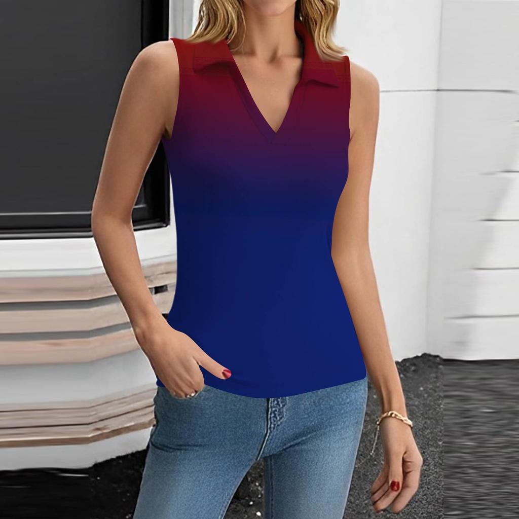 Femeii de vară la modă casual retro imprimare V-neck fără mâneci top Skinny tanc top