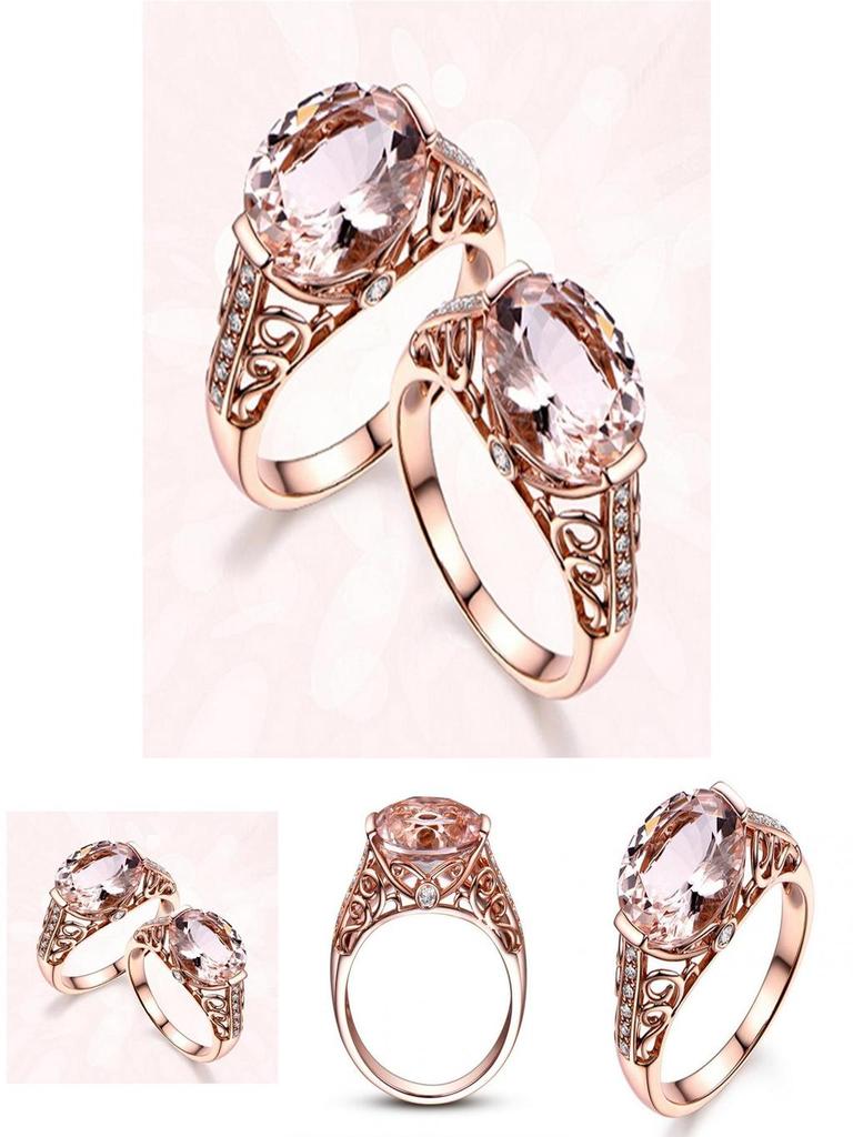 Elegant Rose Gold Color Crystal Flower Wedding Rings For Women Jewelry Accessories