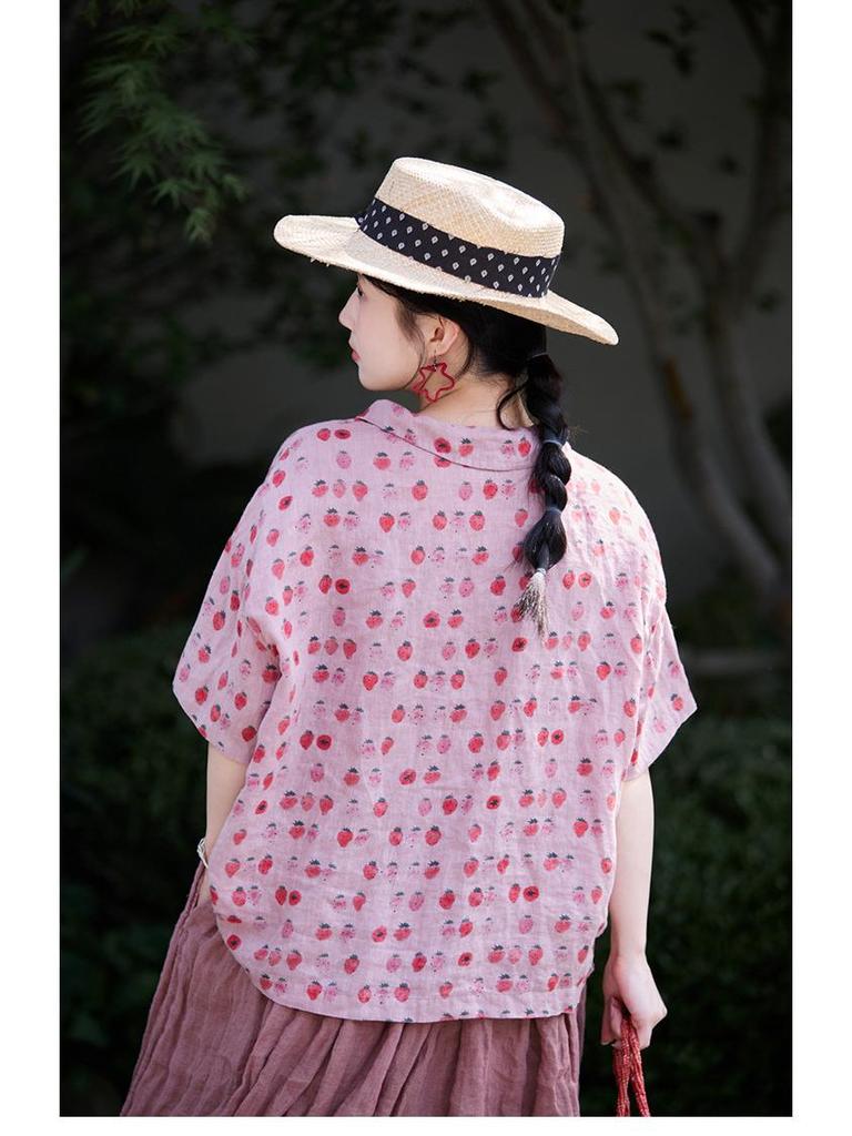 Strawberry Pink Retro Linen Cardigan: Versatile Summer Sun Protection Top