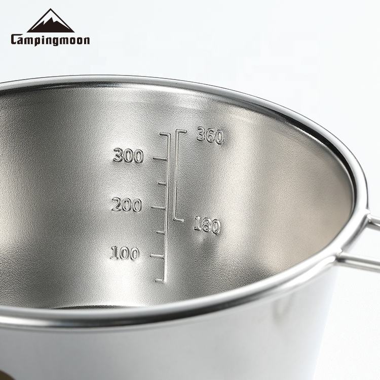 CAMPINGMOON Sierra Bowl for Picnic Woodland 450ml Folding Handle Pure 304 Stainless Steel Outdoor Camping Cookware