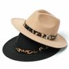 19 Color Women'S Wide Brim Felt Fedora Panama Hat With Leopard Belt Buckle Party Trilby Cowboy Hat Fashion Jazz Cap