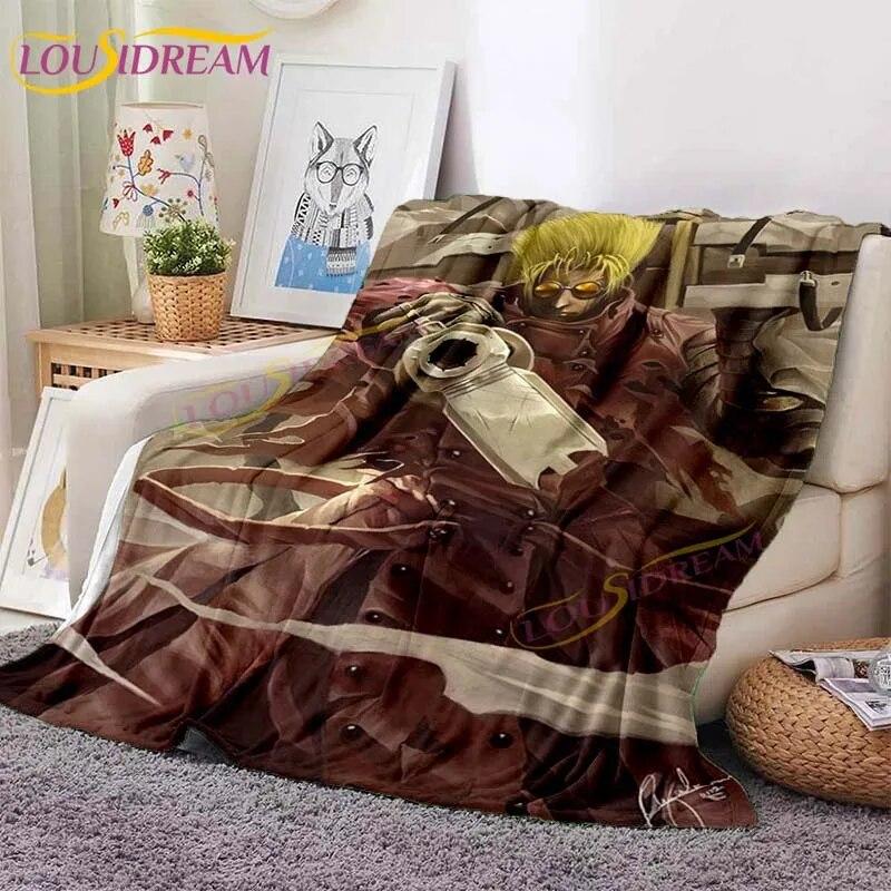 Trigun Flannel Blankets Anime Blankets Vash The Stampede Throw Blanket for Sofa Livingroom Hiking Picnic Blanket Vintage Gift