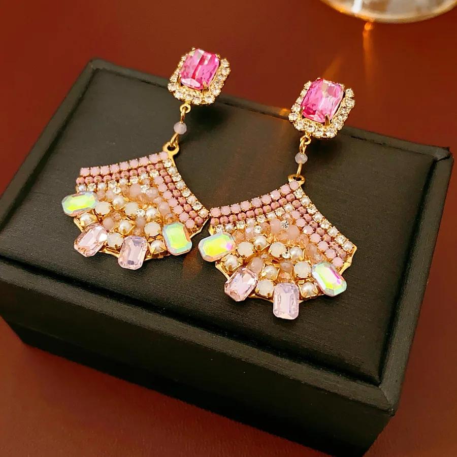 

Серьга-подвеска в форме веера с кристаллами циркония для женщин, легкая роскошь, этнический стиль, ретро, висячая серьга, модный циркон, подарок