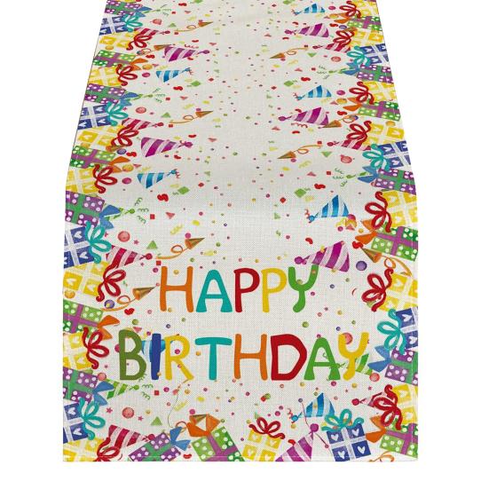 

С Днем Рождения Скатерть-дорожка Принт из воздушных шаров и конфетти Защищает стол от жара и царапин Многоразовое украшение для защиты стола Вечеринка по случаю дня рождения E