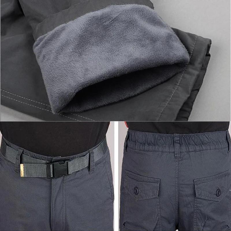 Men's Winter Cargo Pants Double Layer Fleece Warm Thick Cotton Long Trousers Men Baggy Casual Cotton Pants