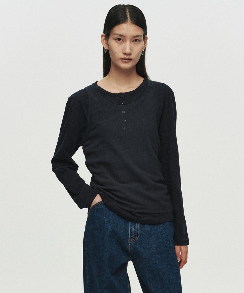 Hoite Base Slub Henley Neck T-Shirt (Navy)