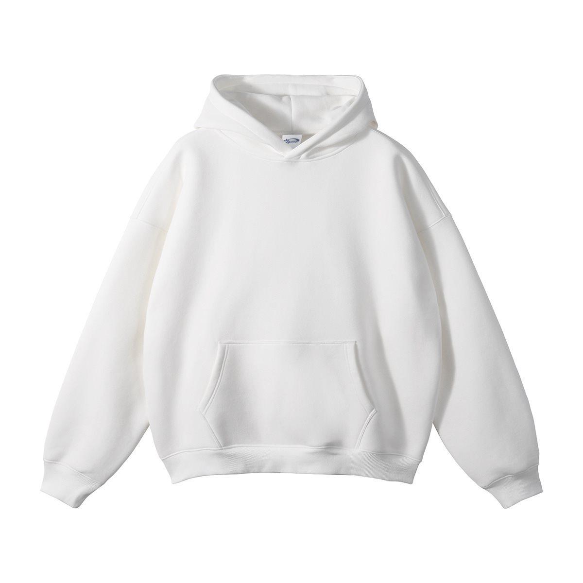 Neues Kapuzensweatshirt für Damen und Herren: Trendiger lockerer Schnitt, überschnittene Schultern, fleecegefüttert, perfekt für Herbst und Winter L white