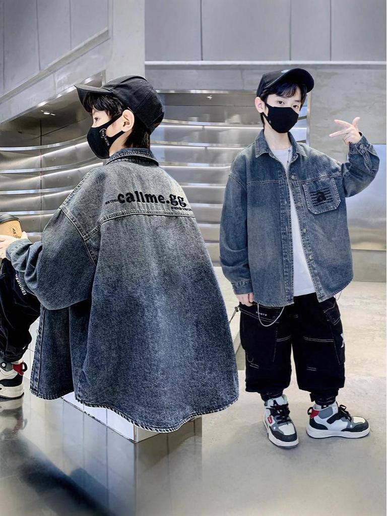 2025 Boys' Fashion Denim Shirt Jacket - Spring/Autumn Style for Mid and Big Kids