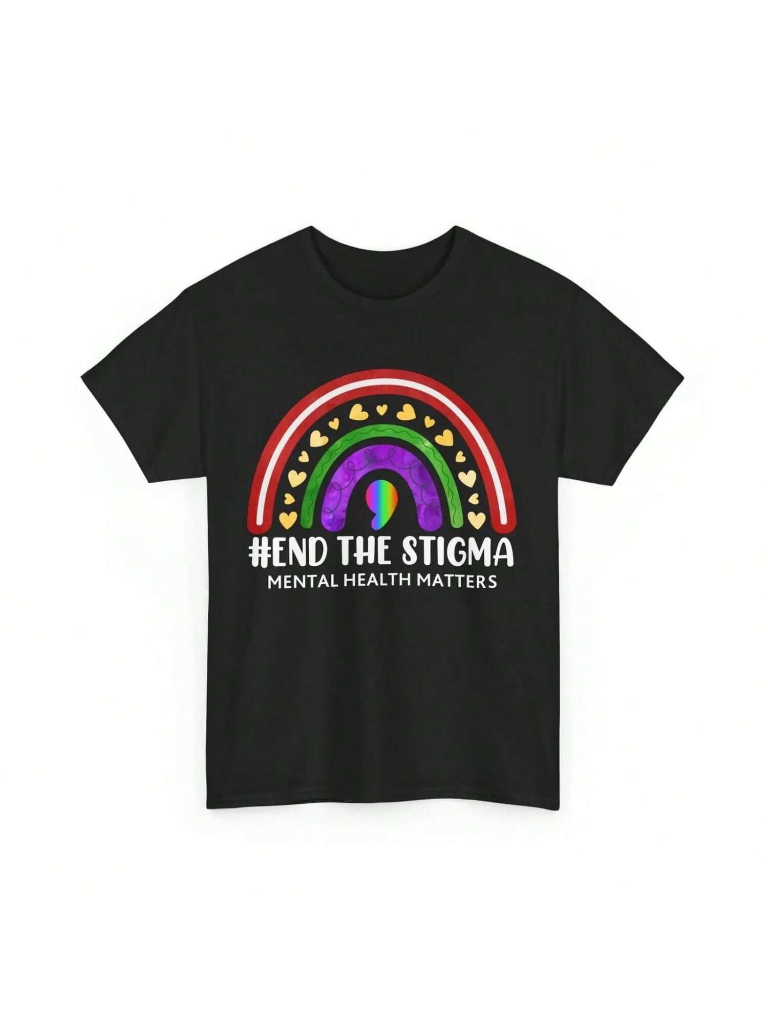 End The Stigma Rainbow unisextal Health Awareness Hearts T Shirt S разноцветный