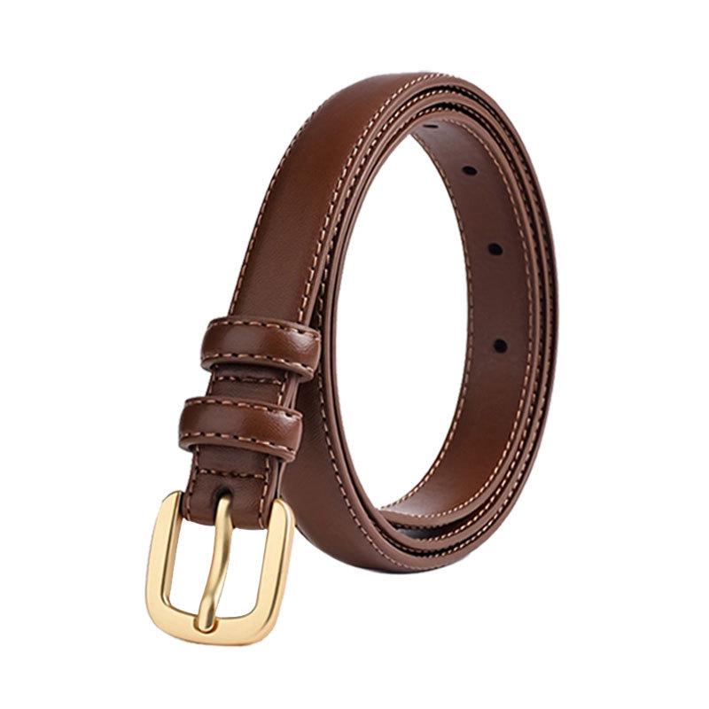 

Versatile Thin Waist Belt for Women - Alloy Buckle, Casual Style, Light Luxury Leather 105 cm коричневый